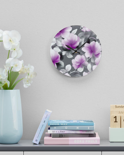 Purple Blossom Floral Bunch Acrylic Wall Clock, Round or Square, 10.75" x 10.75"