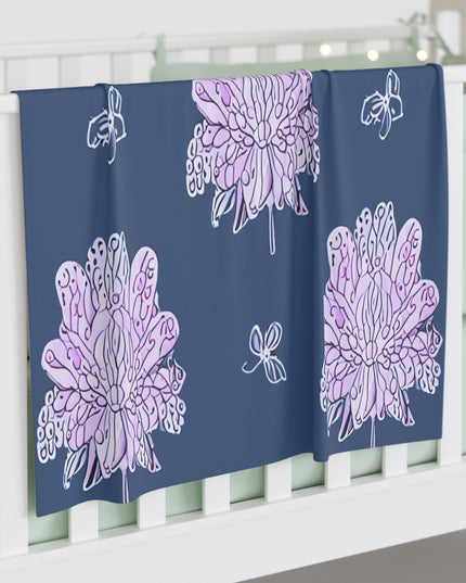 Purple White Floral Butterflies Baby Swaddle 30″×40″ Blanket