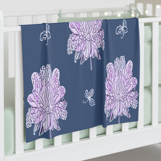 Purple White Floral Butterflies Baby Swaddle 30″×40″ Blanket