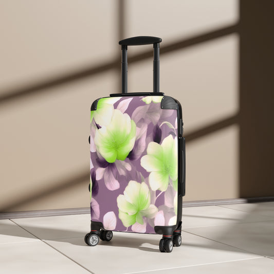 Lime Lavender Floral Bunch Small Suitcase with built in lock, 4 double-wheels, telescopic handle, and ABS back hard-shell