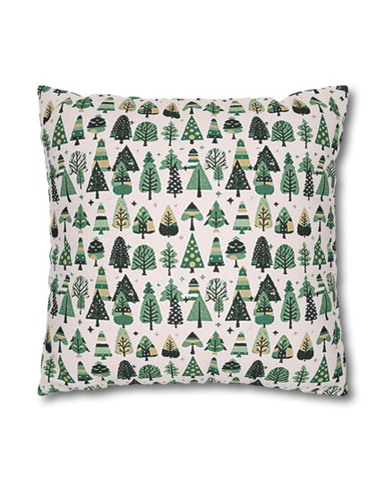 Mini Vintage Green Trees Spun Polyester Square Pillowcase, 14" x 14"