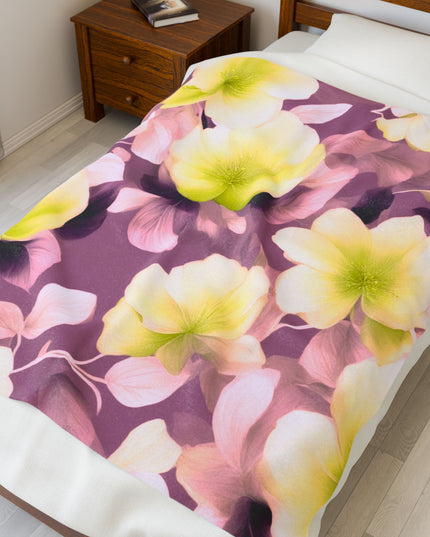 Lemon Blossom Floral Bunch Velveteen Plush Blanket, 50" x 60"