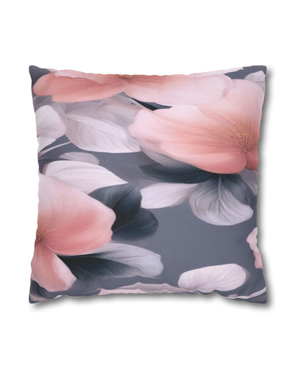 Peach and Blue Gray Floral Bunch Spun Polyester Square Pillowcase, 14" x 14"