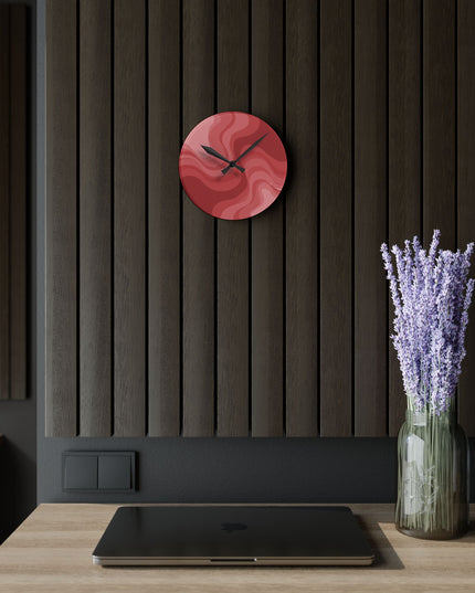 Power Red Wavey 8" x 8" Round Acrylic Wall Clock