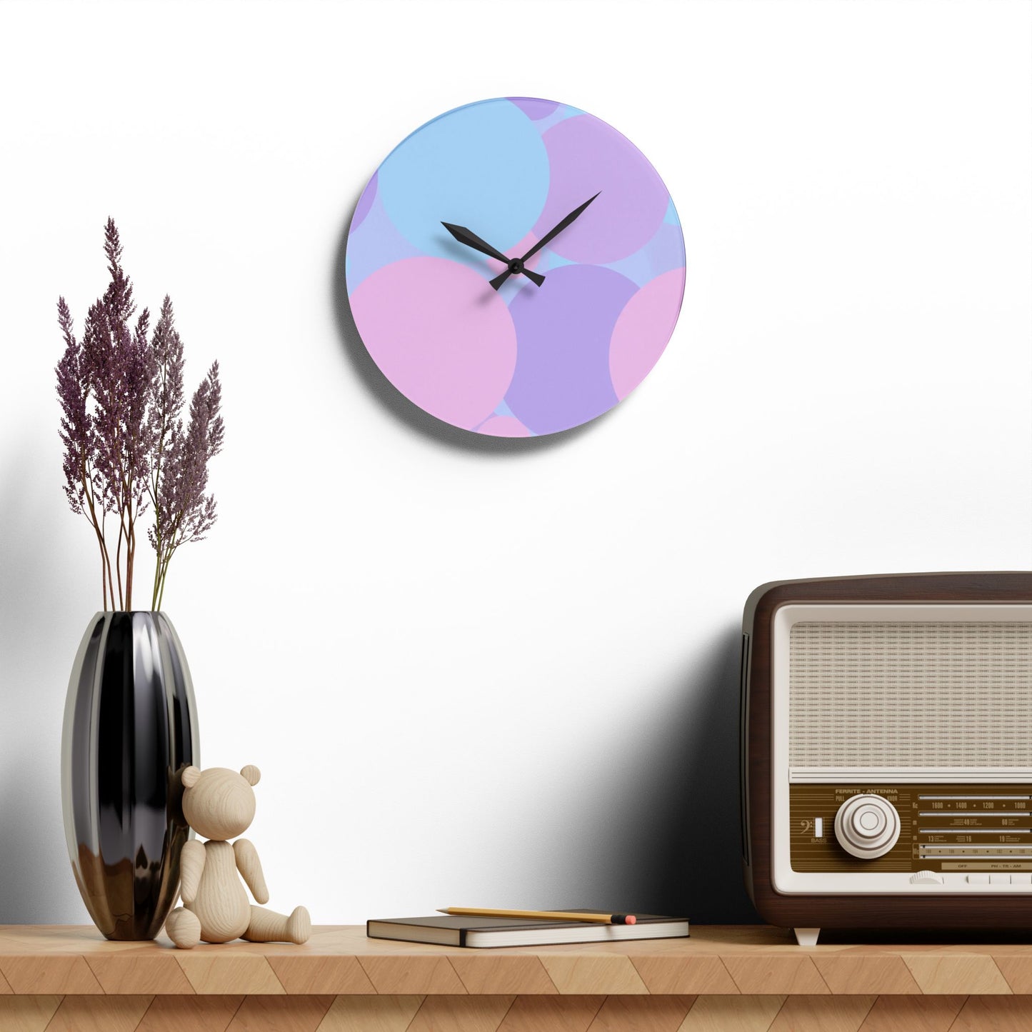 Pastel Purple and Mauve Patches Acrylic Wall Clock, Round or Square, 10.75" x 10.75"