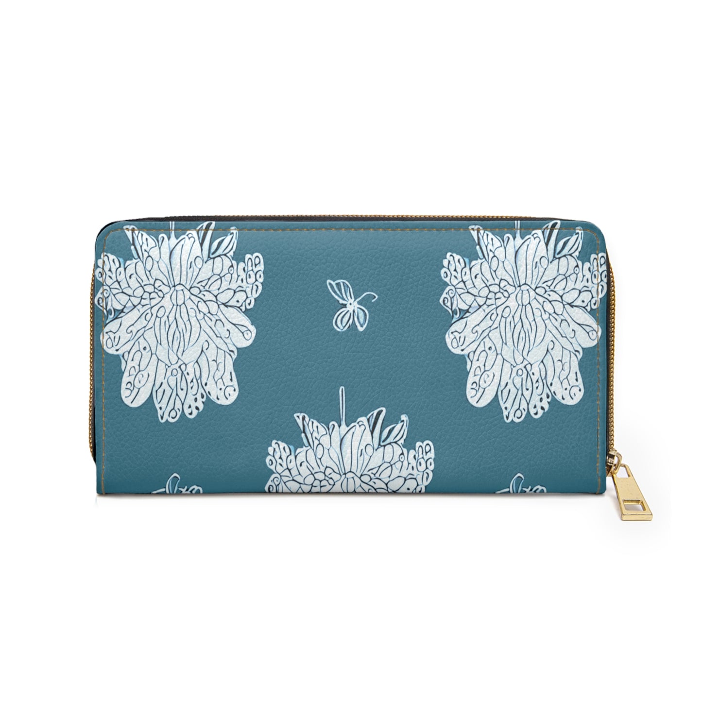 Tif Green White Floral Butterflies Elegant Abstract Zipper Wallet - Stylish & Functional Accessory for Everyday Use