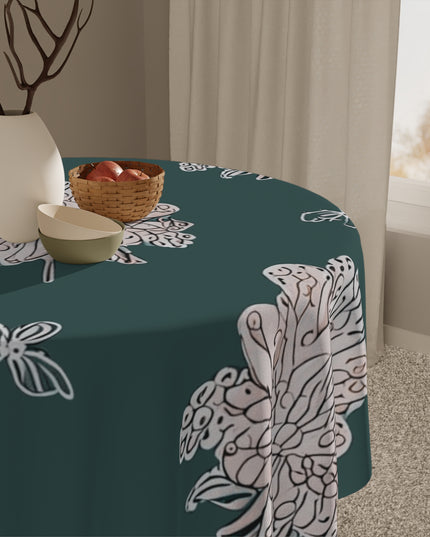 Soft White Floral Butterflies Tablecloth, 55" x 55"