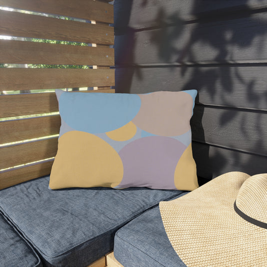 Pastel Baby Blue and Peach Patches 20" x 14" Outdoor Pillow