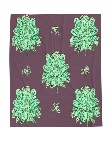 Mint Green Floral Butterflies Velveteen Plush Blanket, 50" x 60"