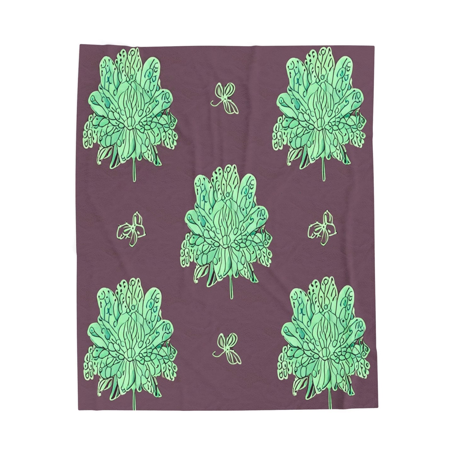 Mint Green Floral Butterflies Velveteen Plush Blanket, 50" x 60"