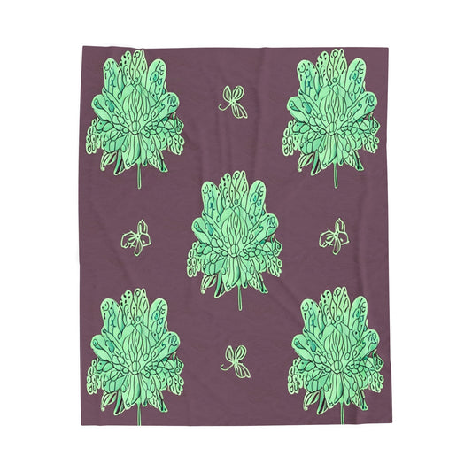 Mint Green Floral Butterflies Velveteen Plush Blanket, 50" x 60"