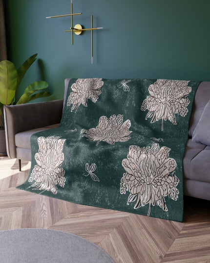 Soft White Floral Butterflies 50" x 60" Crushed Velvet Blanket