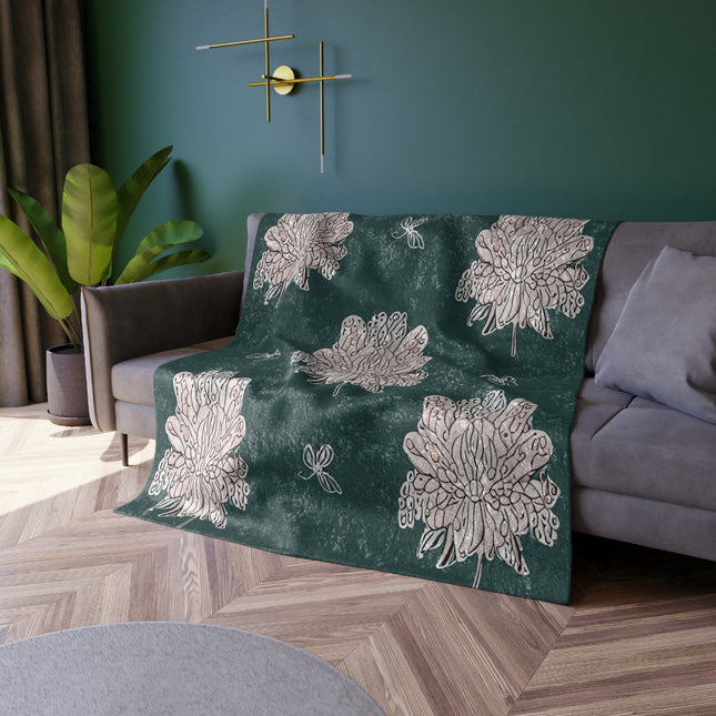 Soft White Floral Butterflies 50" x 60" Crushed Velvet Blanket