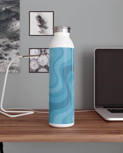 Sky Blue Wavey Slim Water Bottle, 20 oz White