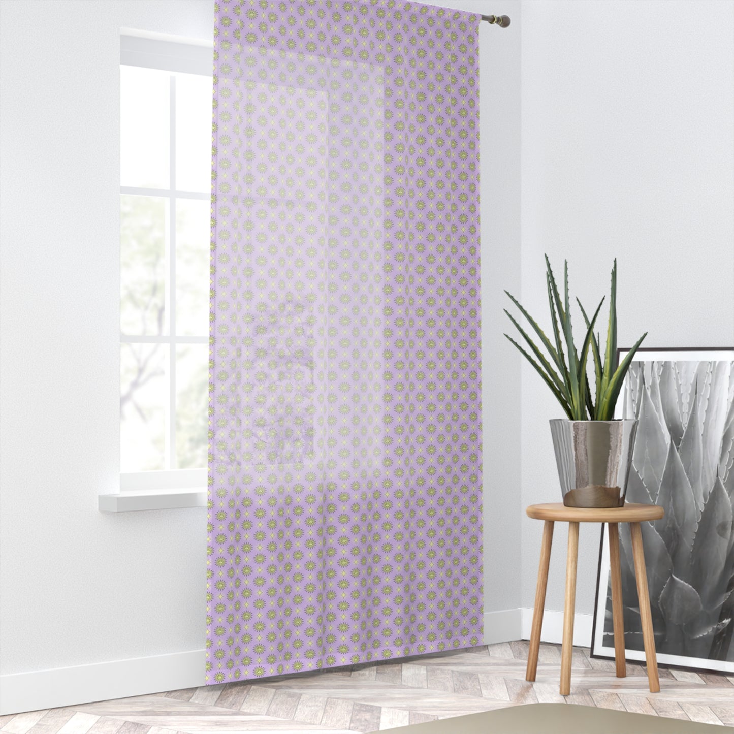 Magenta Star-crossed Bodies Sheer Window Curtain, 50" x 84", partially transparent