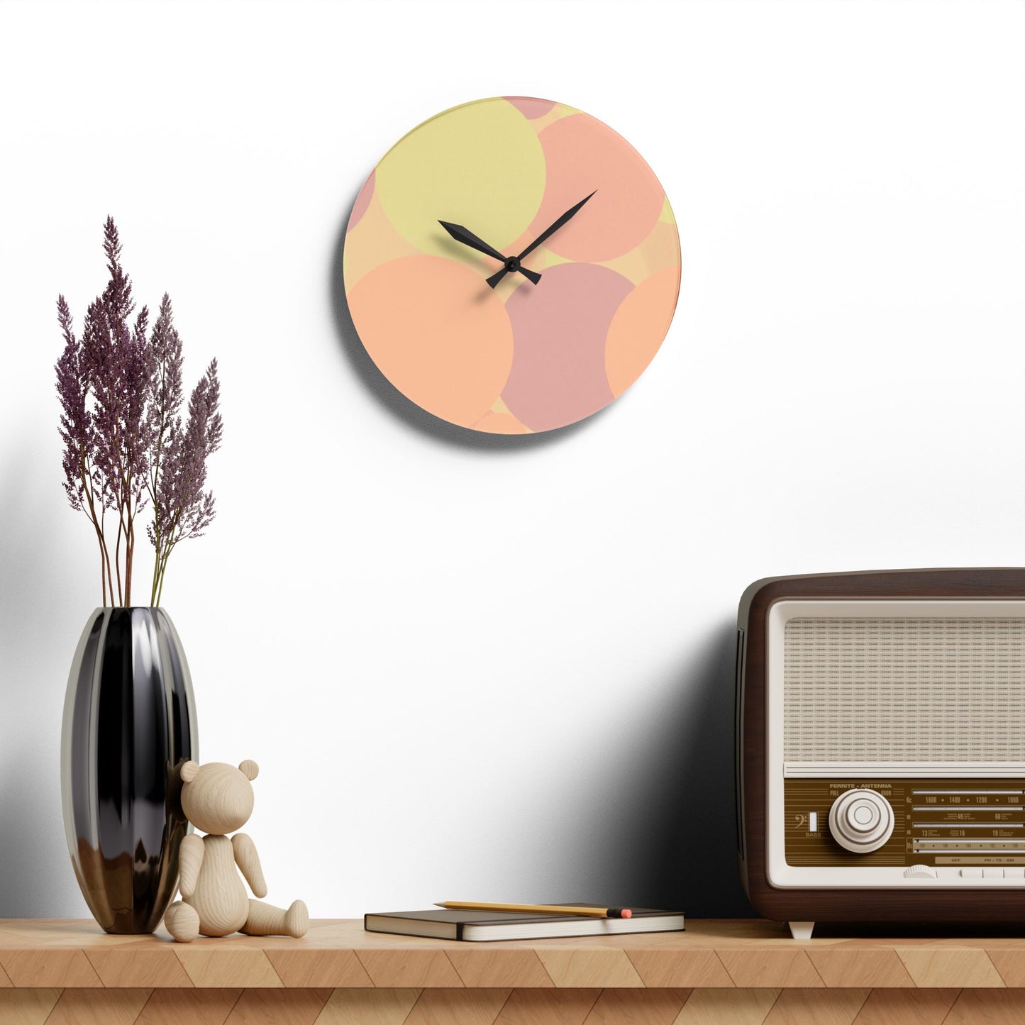 Pastel Hot Peach Patches Acrylic Wall Clock, Round or Square, 10.75" x 10.75"