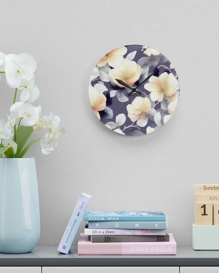 White Blush Floral Bunch Acrylic Wall Clock, Round or Square, 10.75" x 10.75"