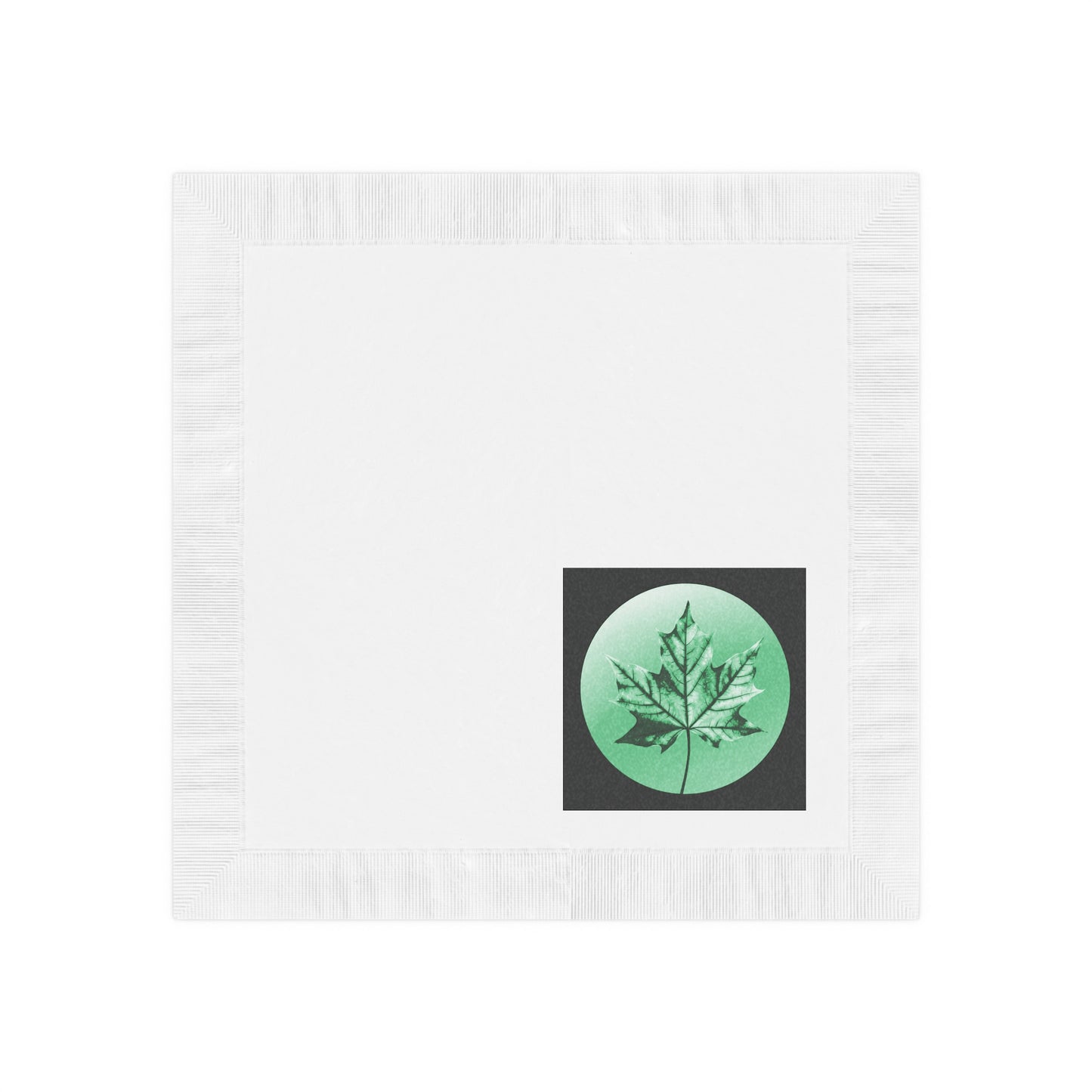 Mint Green Maple Leaf White Coined Napkins, 4.8" x 4.8"