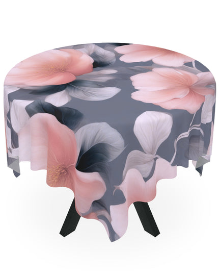 Peach and Blue Gray Floral Bunch Tablecloth, 55" x 55"