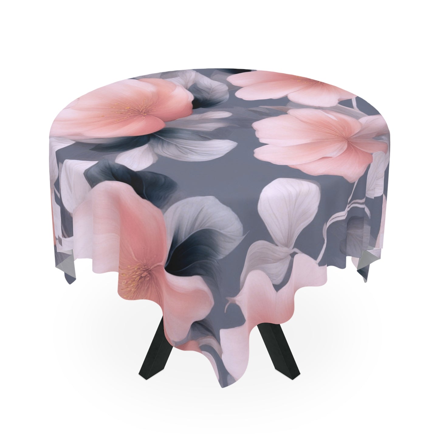 Peach and Blue Gray Floral Bunch Tablecloth, 55" x 55"