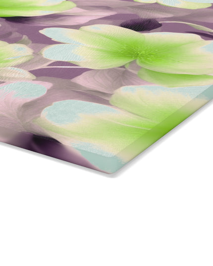 Lime Lavender Floral Bunch Glass Cutting Board, 11" x 15"