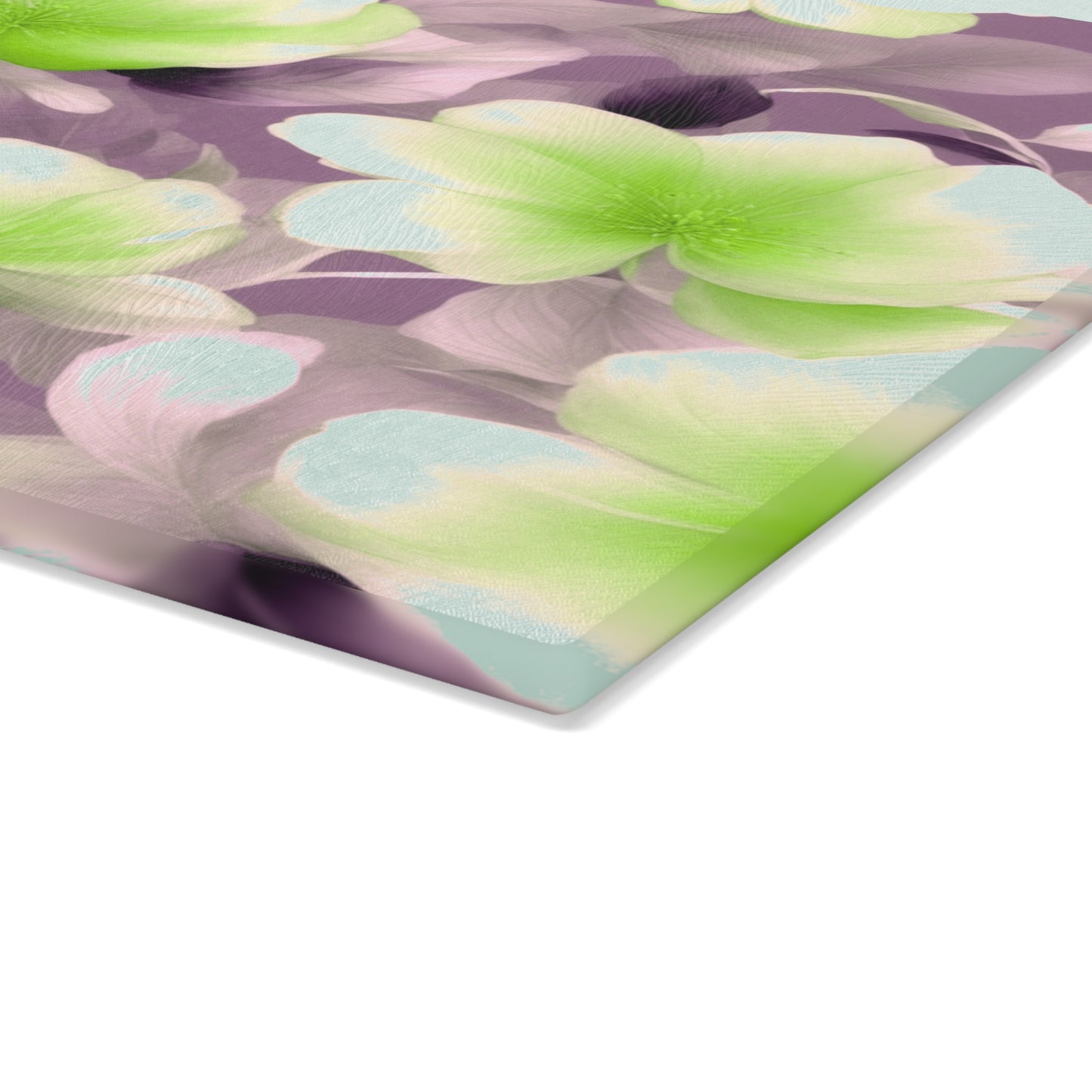Lime Lavender Floral Bunch Glass Cutting Board, 11" x 15"