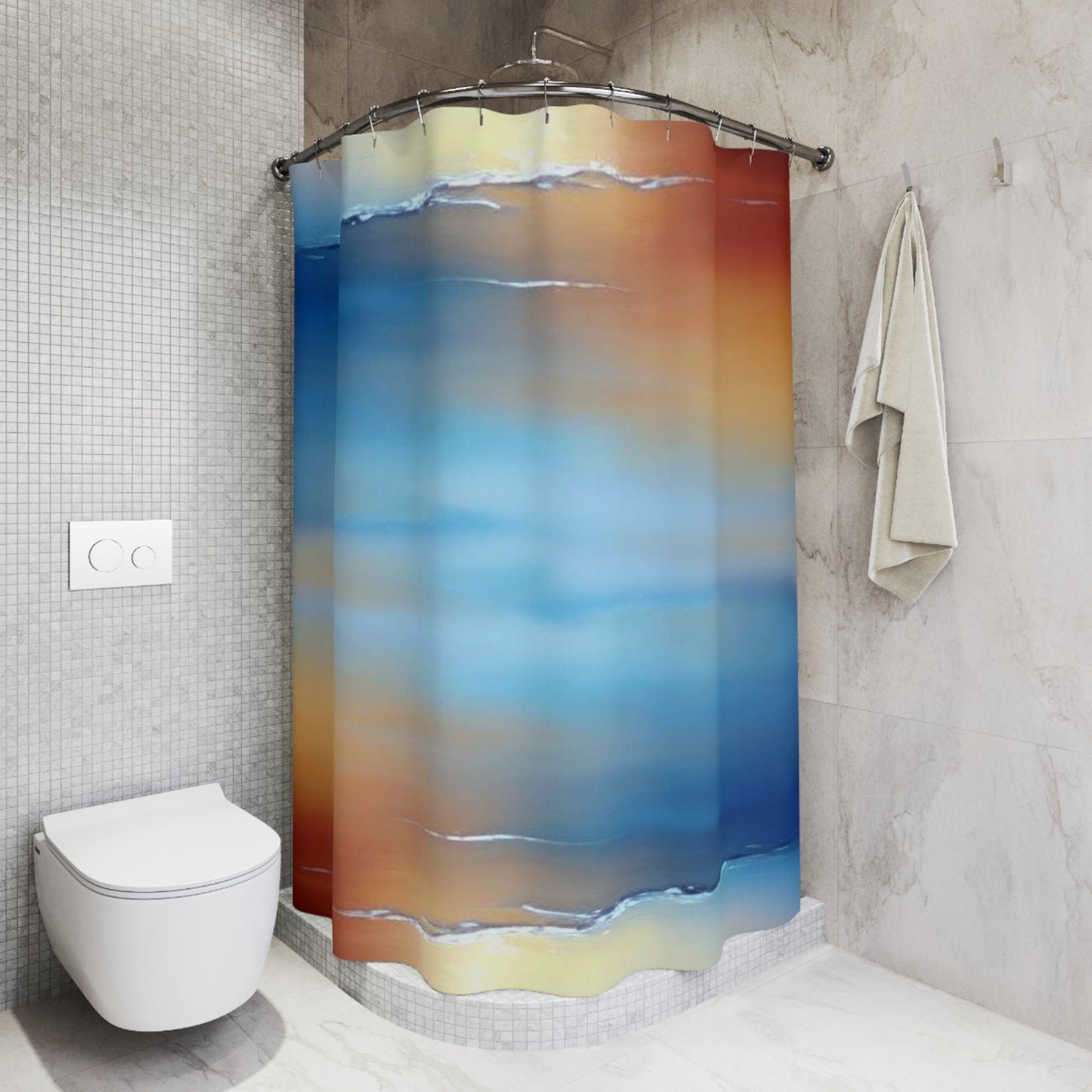 Blue Sea Red Orange Fog Shower Curtains, 71" x 74"