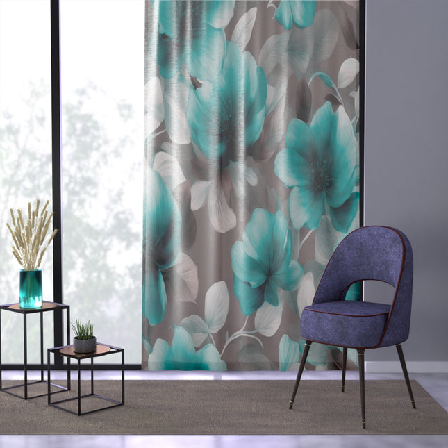 Tif Green Gray Floral Bunch Sheer Window Curtain, 50" x 84", partially transparent