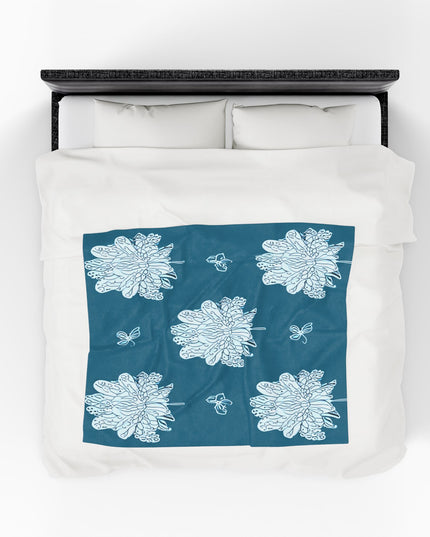 Tif Green White Floral Butterflies Velveteen Plush Blanket, 50" x 60"