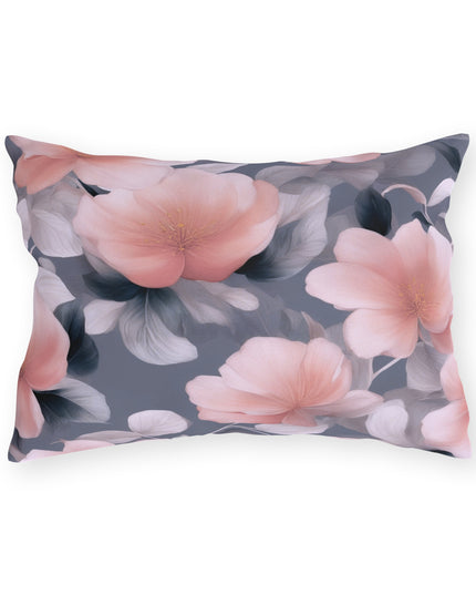 Peach and Blue Gray Floral Bunch Outdoor Pillow, 20" x 14"