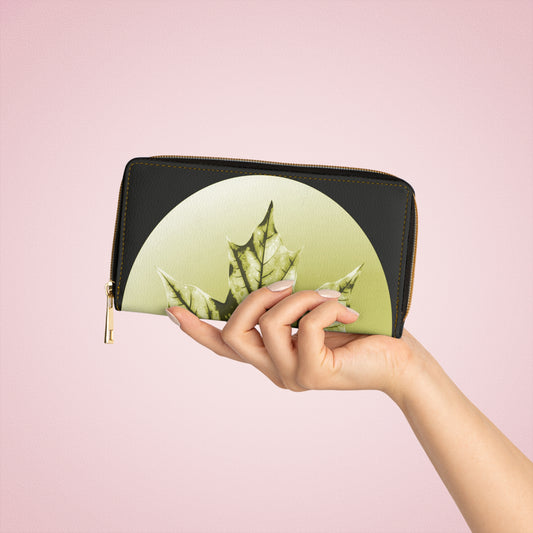 Lemongrass Maple Leaf Elegant Abstract Zipper Wallet - Stylish & Functional Accessory for Everyday Use