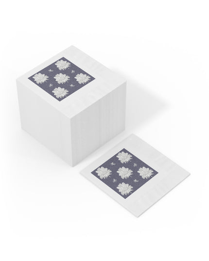 White Floral Butterflies White Coined Napkins, 4.8" x 4.8"