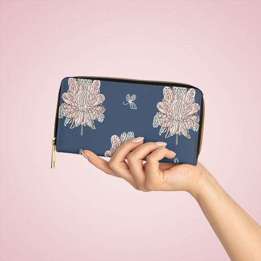 Rose White Floral Butterflies Elegant Abstract Zipper Wallet - Stylish & Functional Accessory for Everyday Use