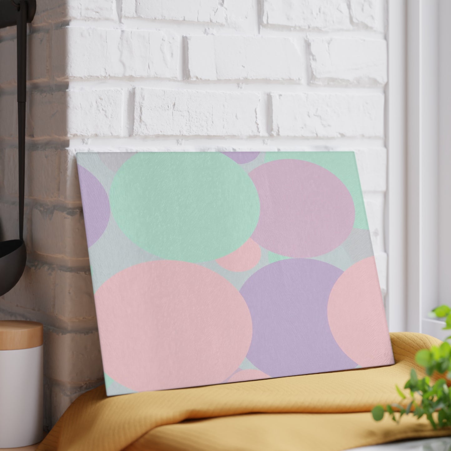 Pastel Peach and Soft Green Patches 8" x 11" Glass Cutting Board