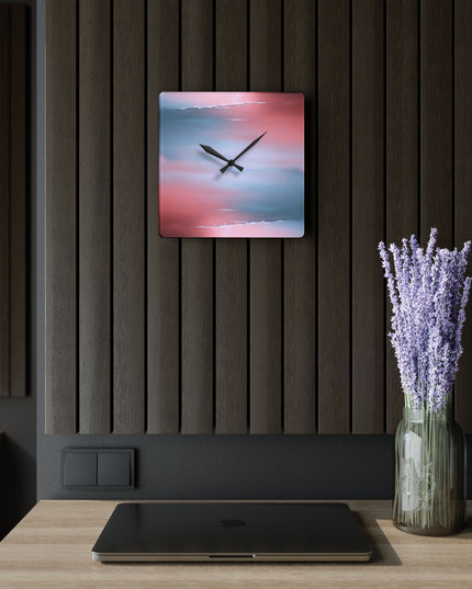 Gray Sea Pink Fog Acrylic Wall Clock, Round or Square, 10.75" x 10.75"