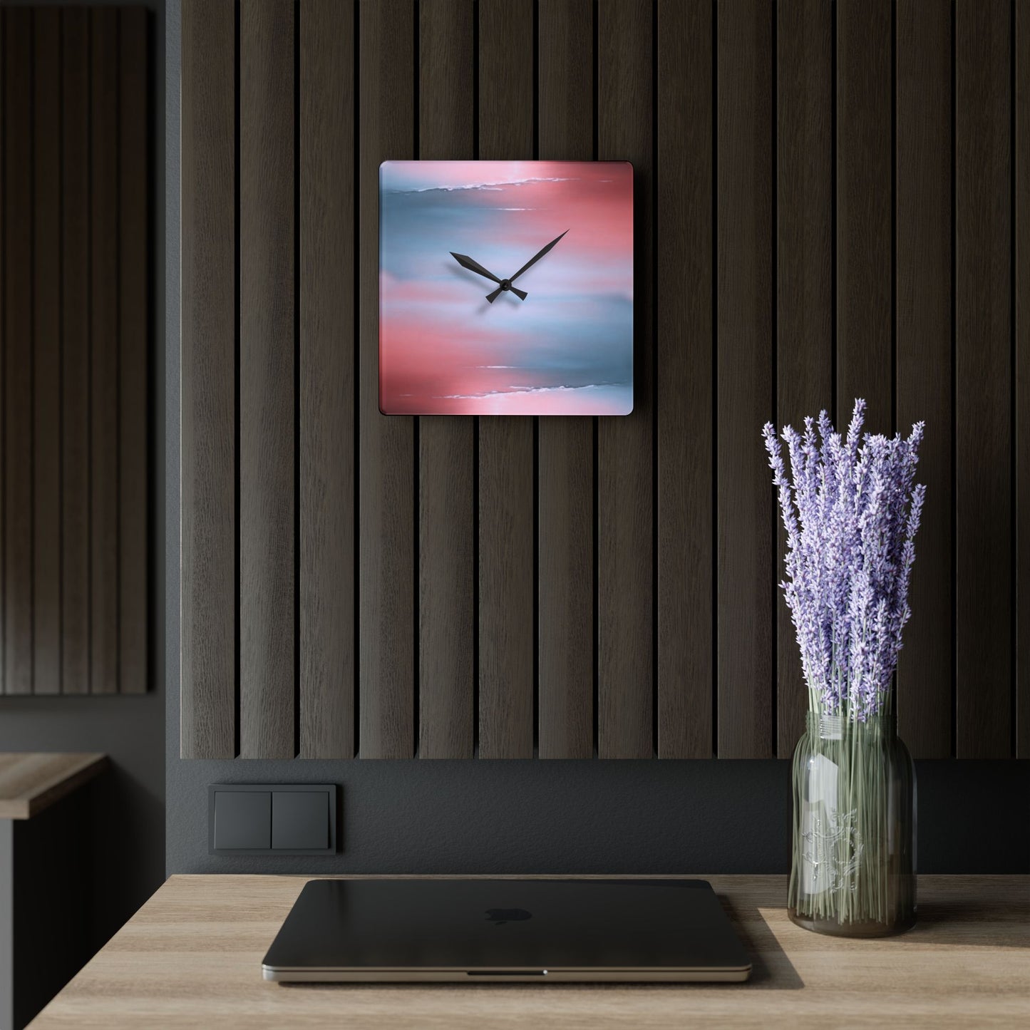 Gray Sea Pink Fog Acrylic Wall Clock, Round or Square, 10.75" x 10.75"
