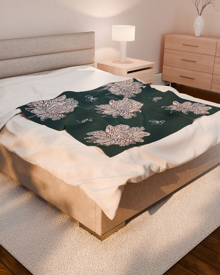 Soft White Floral Butterflies Velveteen Plush Blanket, 50" x 60"