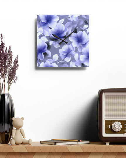 Indigo Blossom Floral Bunch Acrylic Wall Clock, Round or Square, 10.75" x 10.75"