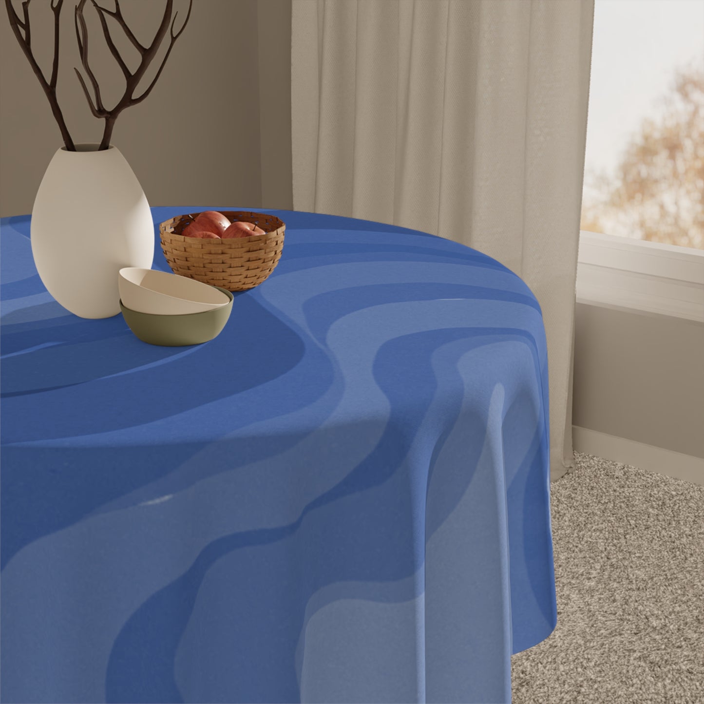 Deep Blue Wavey Tablecloth, 55" x 55"