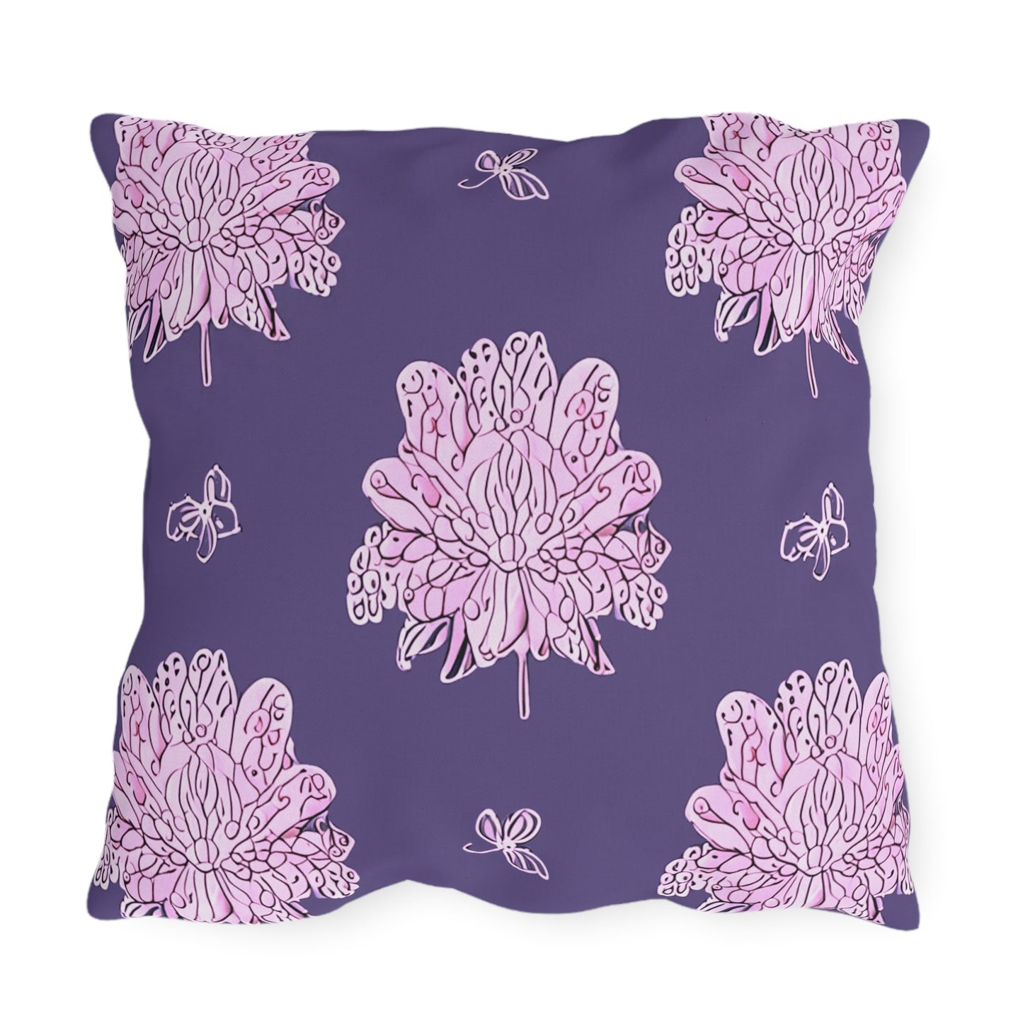 Magenta Floral Butterflies 20" x 20" Outdoor Pillow