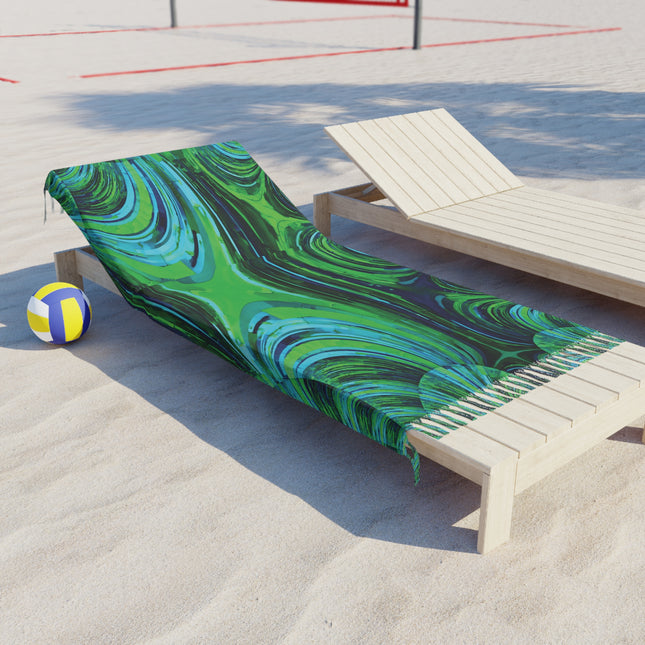 Uzi Spiral Blue Green 38" × 81" Boho Beach Cloth