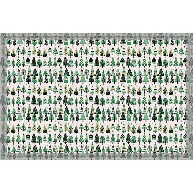 Mini Vintage Green Trees Rug,  35" x 55" Rectangle