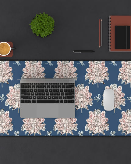 Rose White Floral Butterflies 16" x 32" Desk Mat