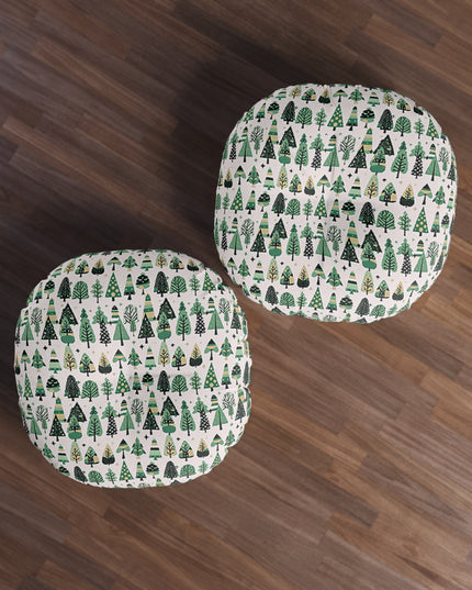 Mini Vintage Green Trees Tufted Floor Pillow, Round, 30' x 30'