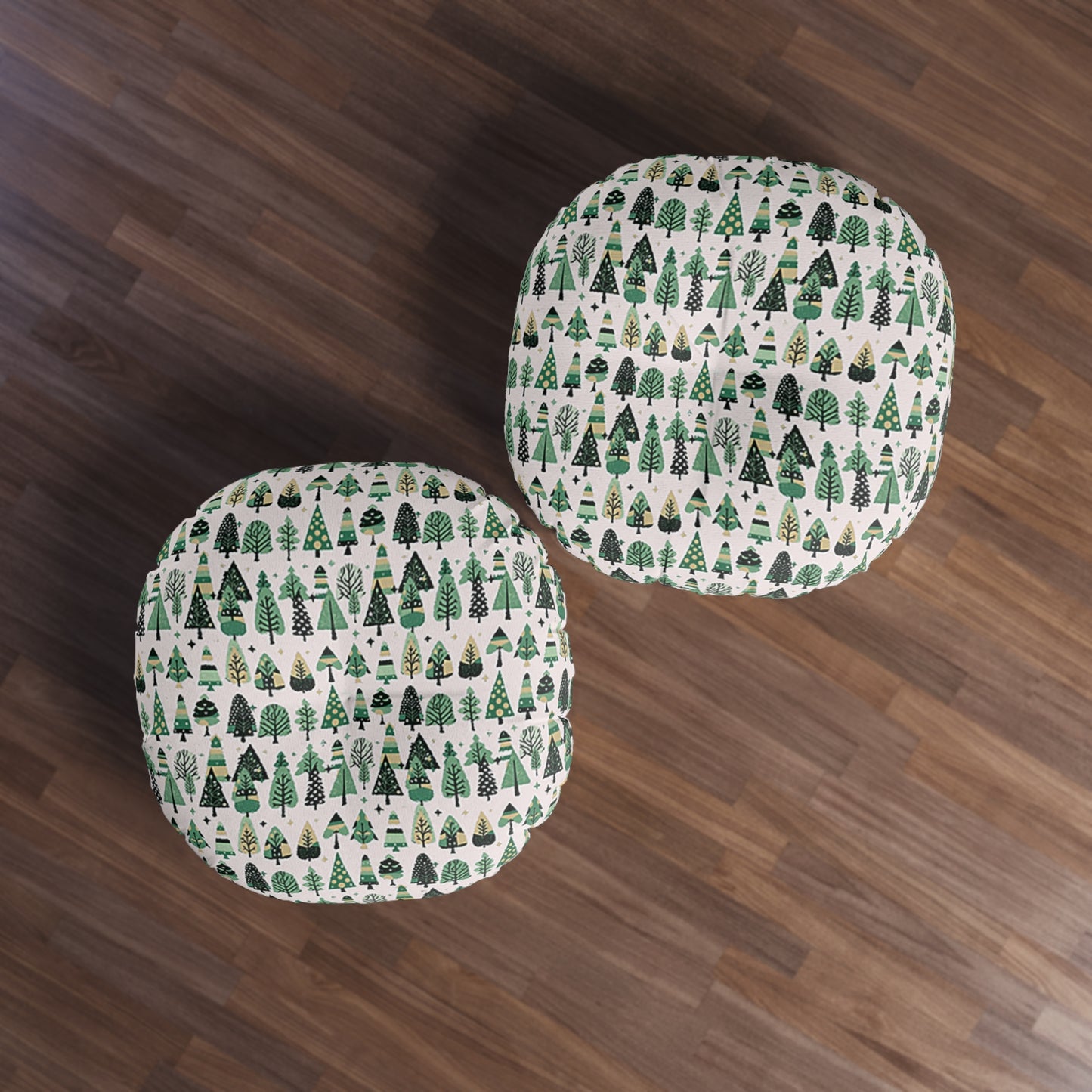 Mini Vintage Green Trees Tufted Floor Pillow, Round, 30' x 30'