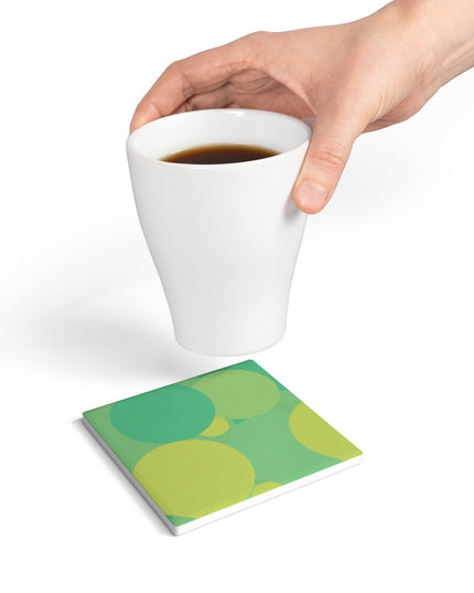 Pastel Green Patches 4" x 4" Square Ceramic Coaster