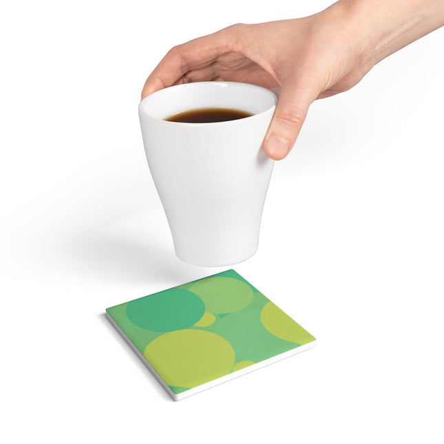 Pastel Green Patches 4" x 4" Square Ceramic Coaster