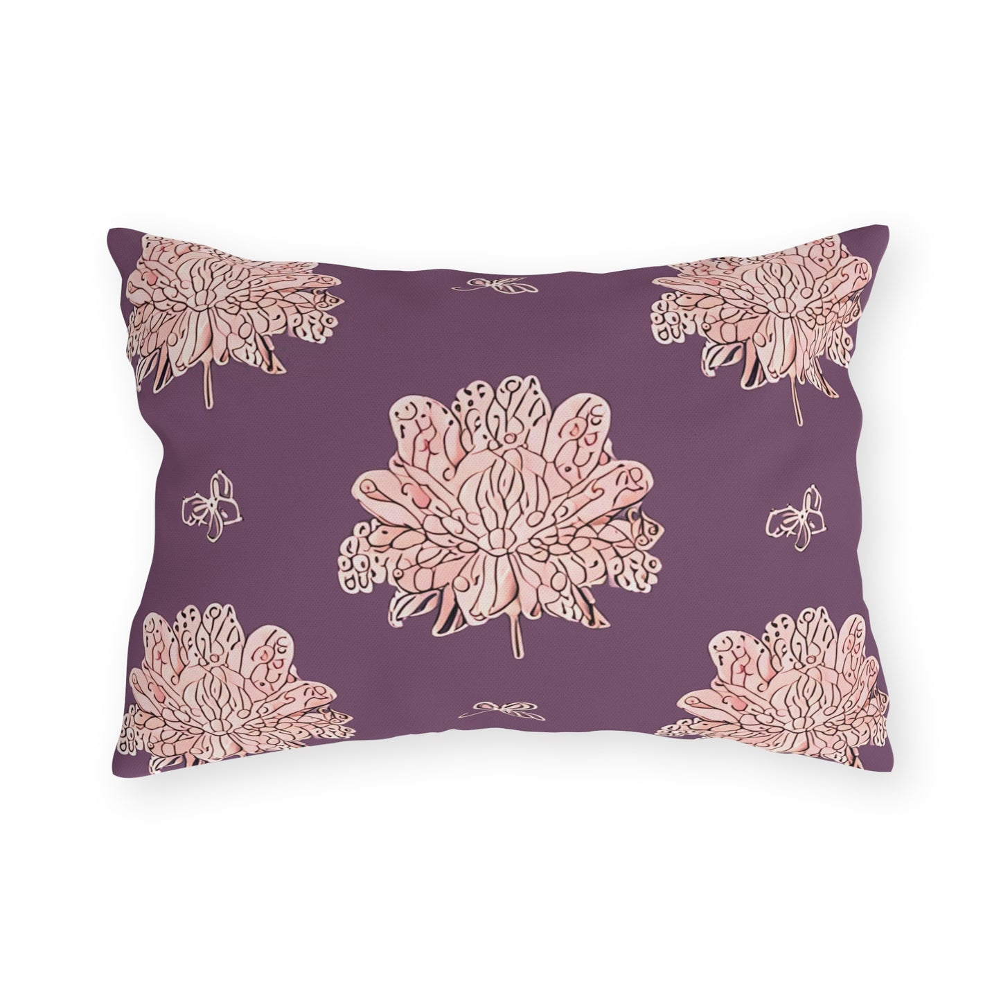 Pink Floral Butterflies 20" x 14" Outdoor Pillow