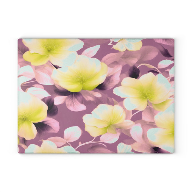 Lemon Blossom Floral Bunch Glass Cutting Board, 11" x 15"