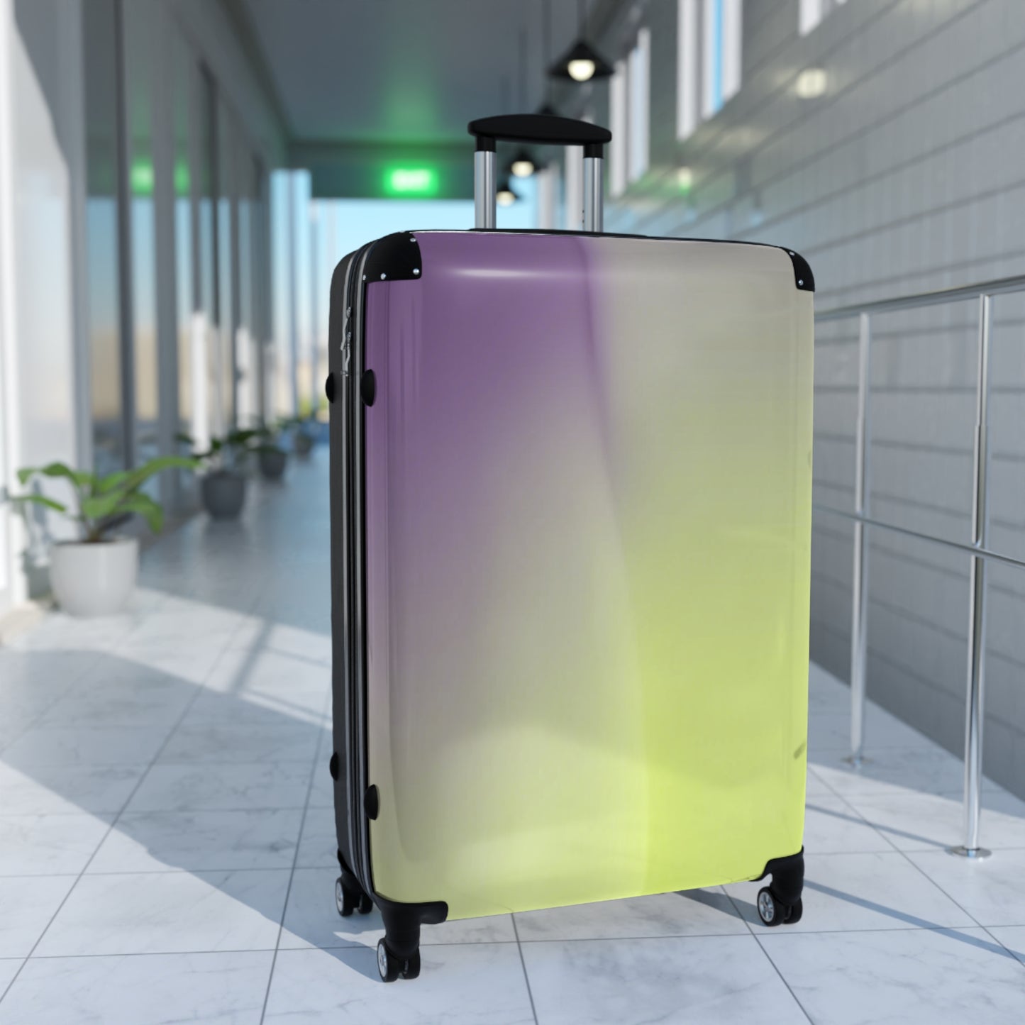Purple Golden Fade Large Suitcase with built in lock, 4 double-wheels, telescopic handle, and ABS back hard-shell